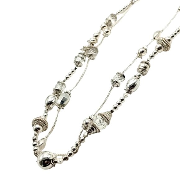 Silver-Tone Double-Strand Beaded Long Chain Necklace 38" - Boho Statement - Picture 16 of 16